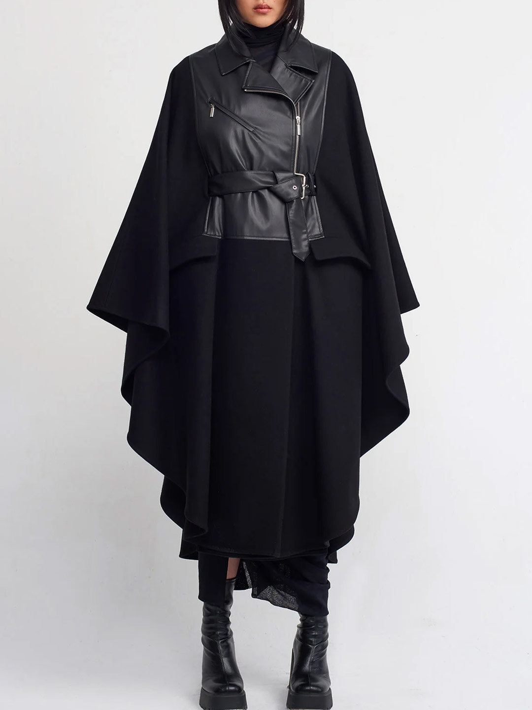 Nu London "7017002" Leather and fabric maxi coat