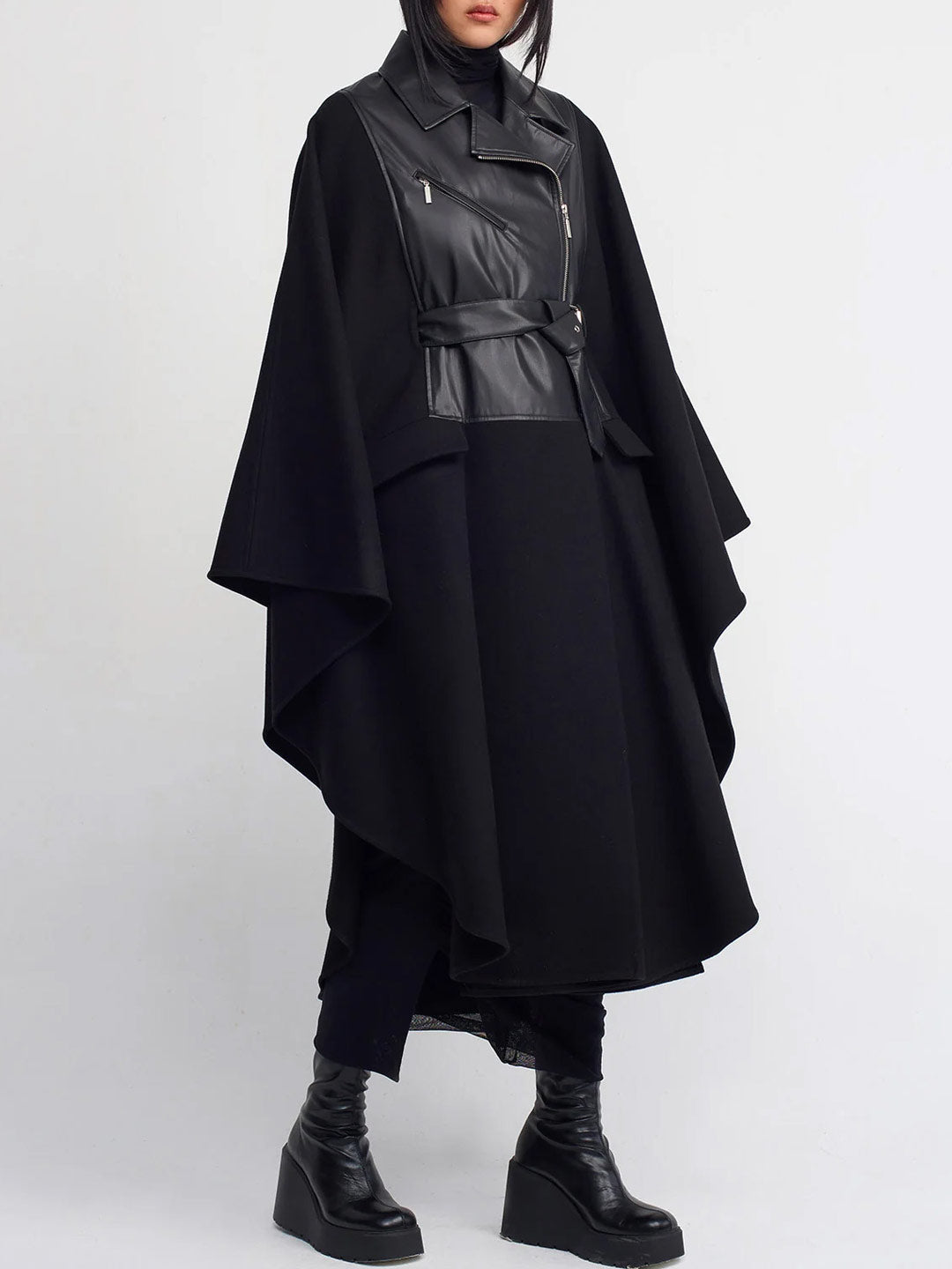 Nu London "7017002" Leather and fabric maxi coat