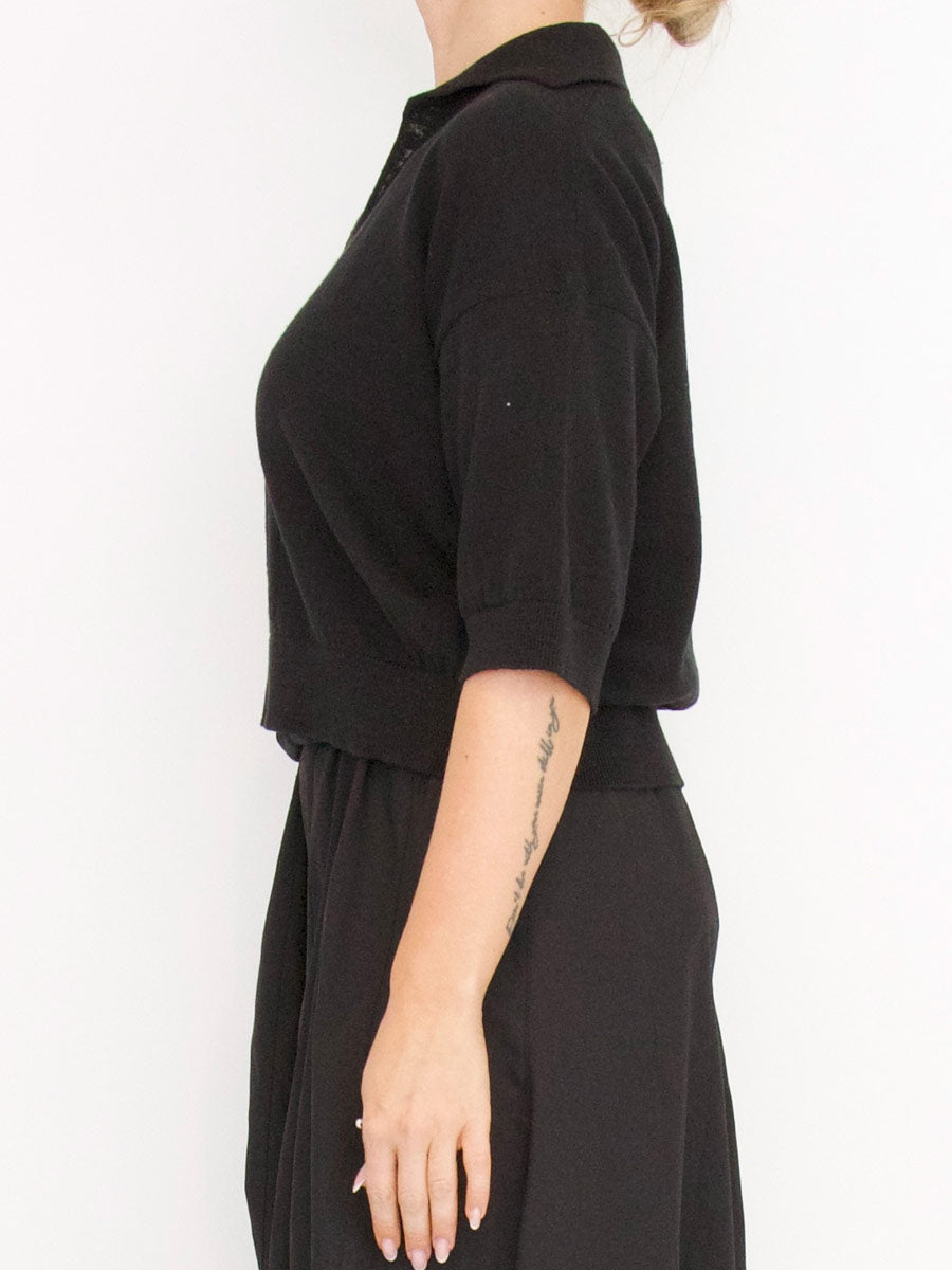 Sort Aarhus "Sa-Flores" Knitted Polo Top