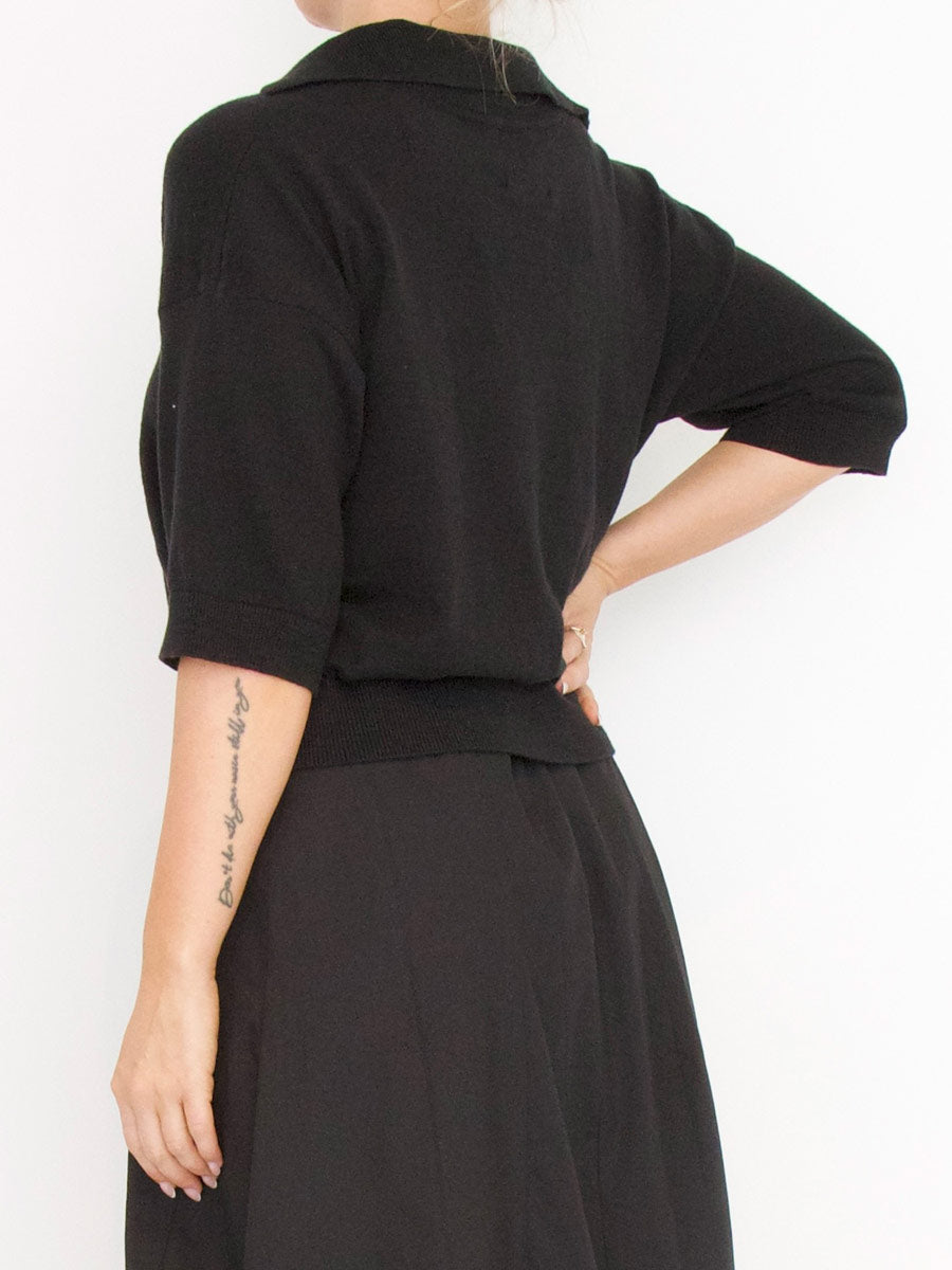 Sort Aarhus "Sa-Flores" Knitted Polo Top