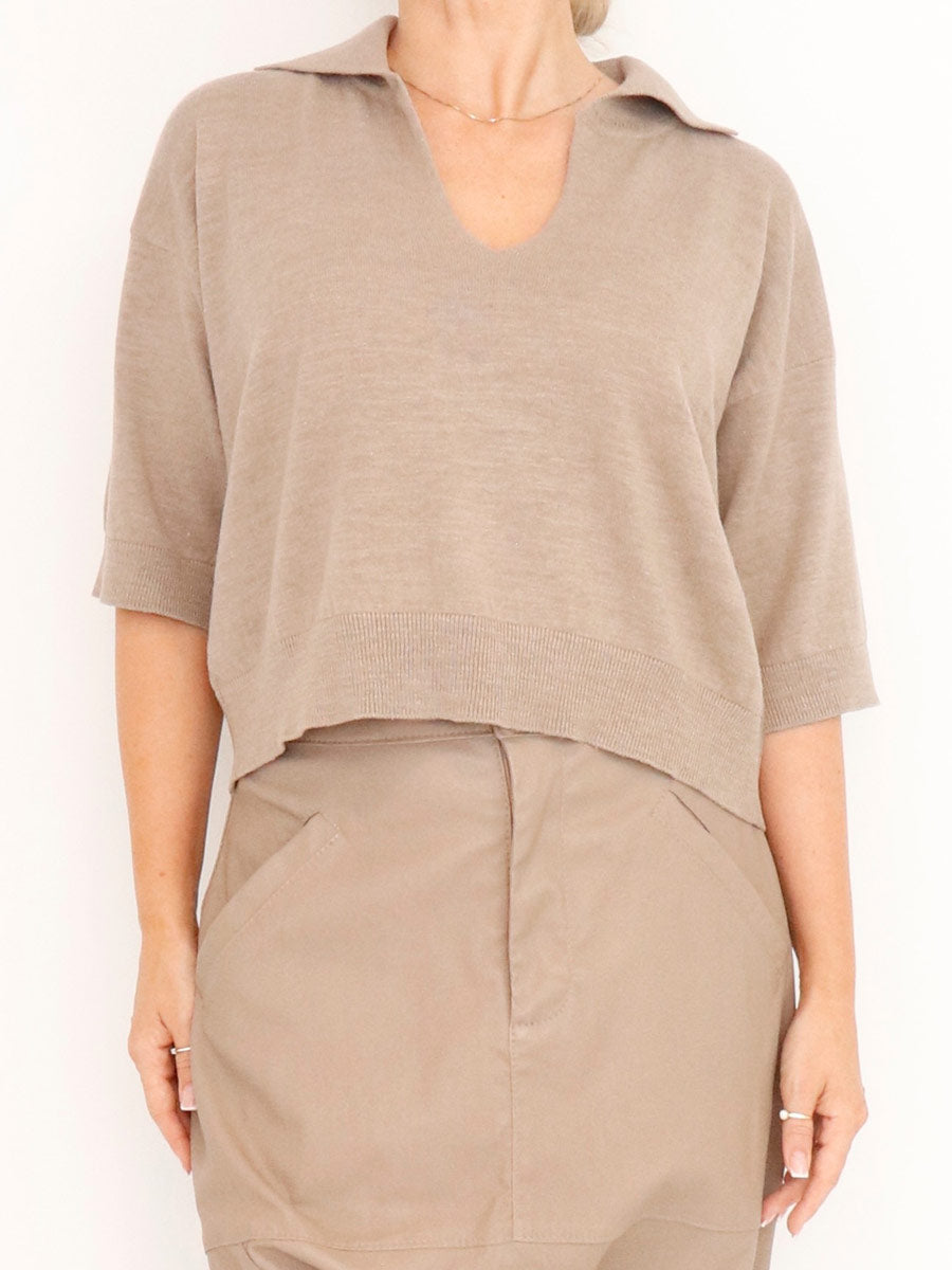 Sort Aarhus "Sa-Flores" Knitted Polo Top