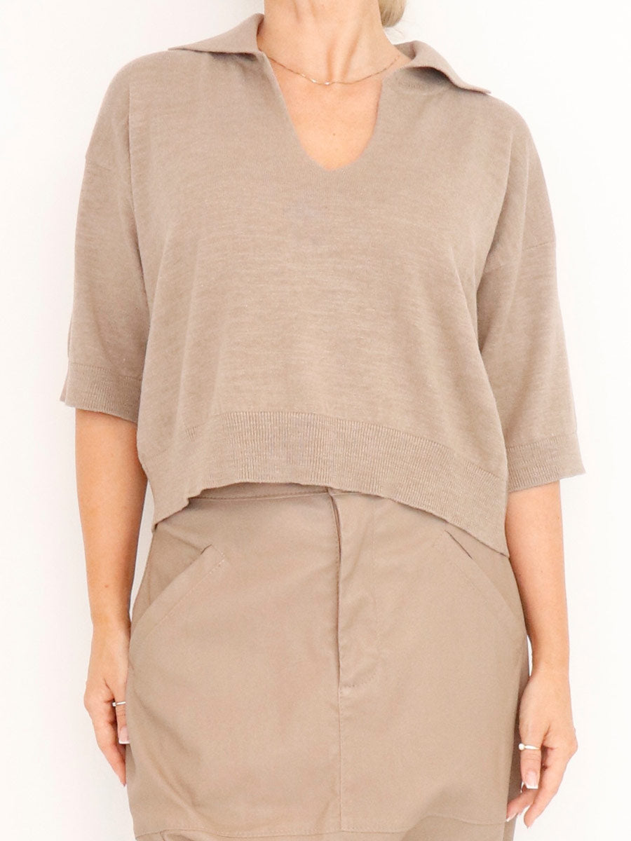 Sort Aarhus "Sa-Flores" Knitted Polo Top