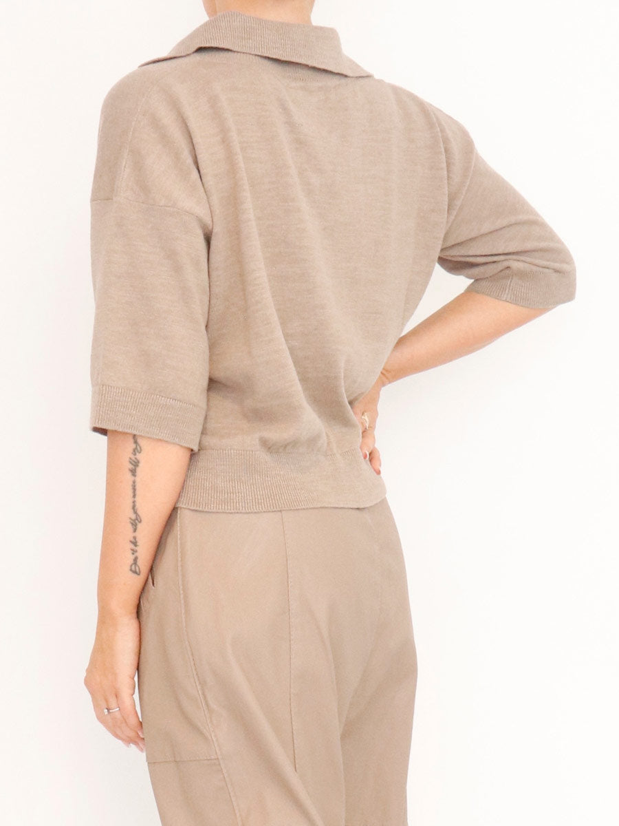 Sort Aarhus "Sa-Flores" Knitted Polo Top