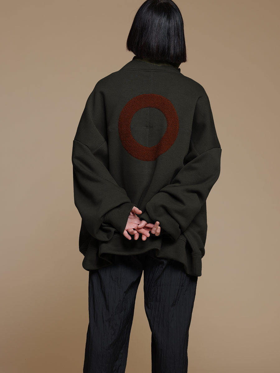 Black funnel-neck cotton top, alternate full-length front view