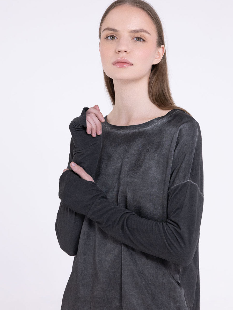 Sanctamuerte S386 relaxed long sleeve jersey top in Ash Grey