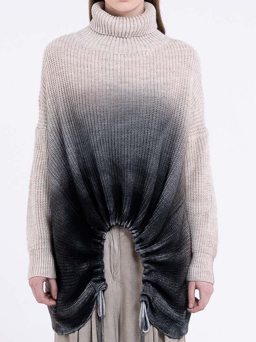 Sanctamuerte S394 ombré roll neck ruched jumper in dark grey ombré