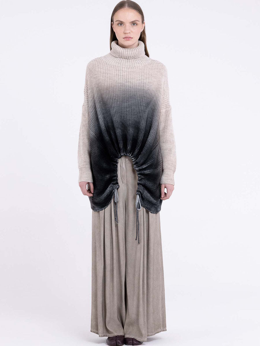 Sanctamuerte S394 ombré roll neck ruched jumper in dark grey ombré