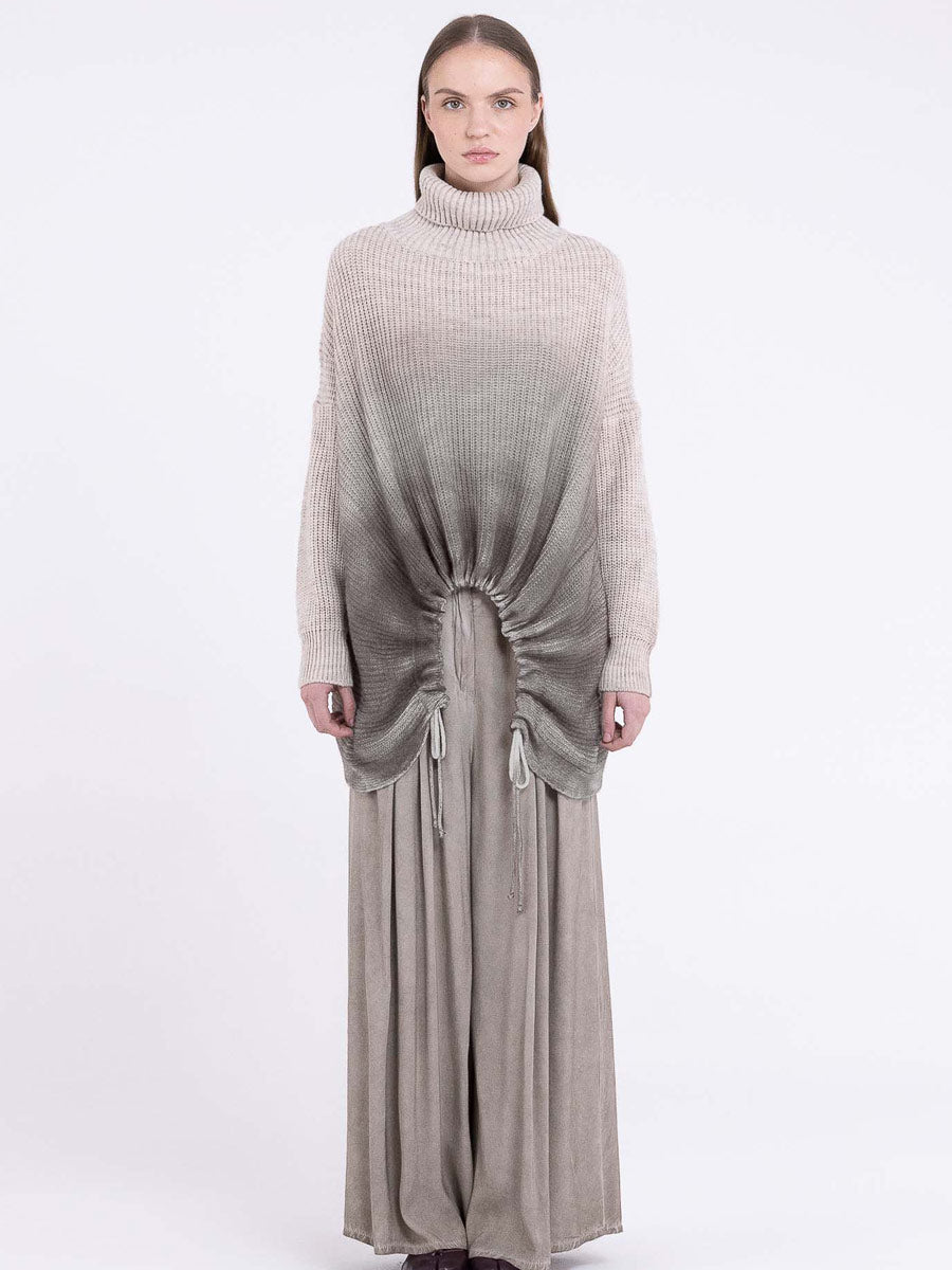 Sanctamuerte S394 ombré roll neck ruched jumper in light grey ombré