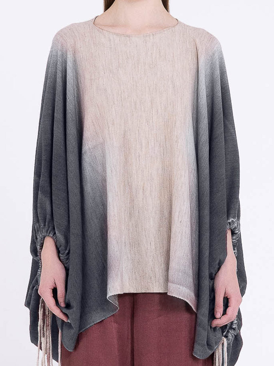 Sanctamuerte S398 ombré drawstring knitted poncho in dark grey ombré