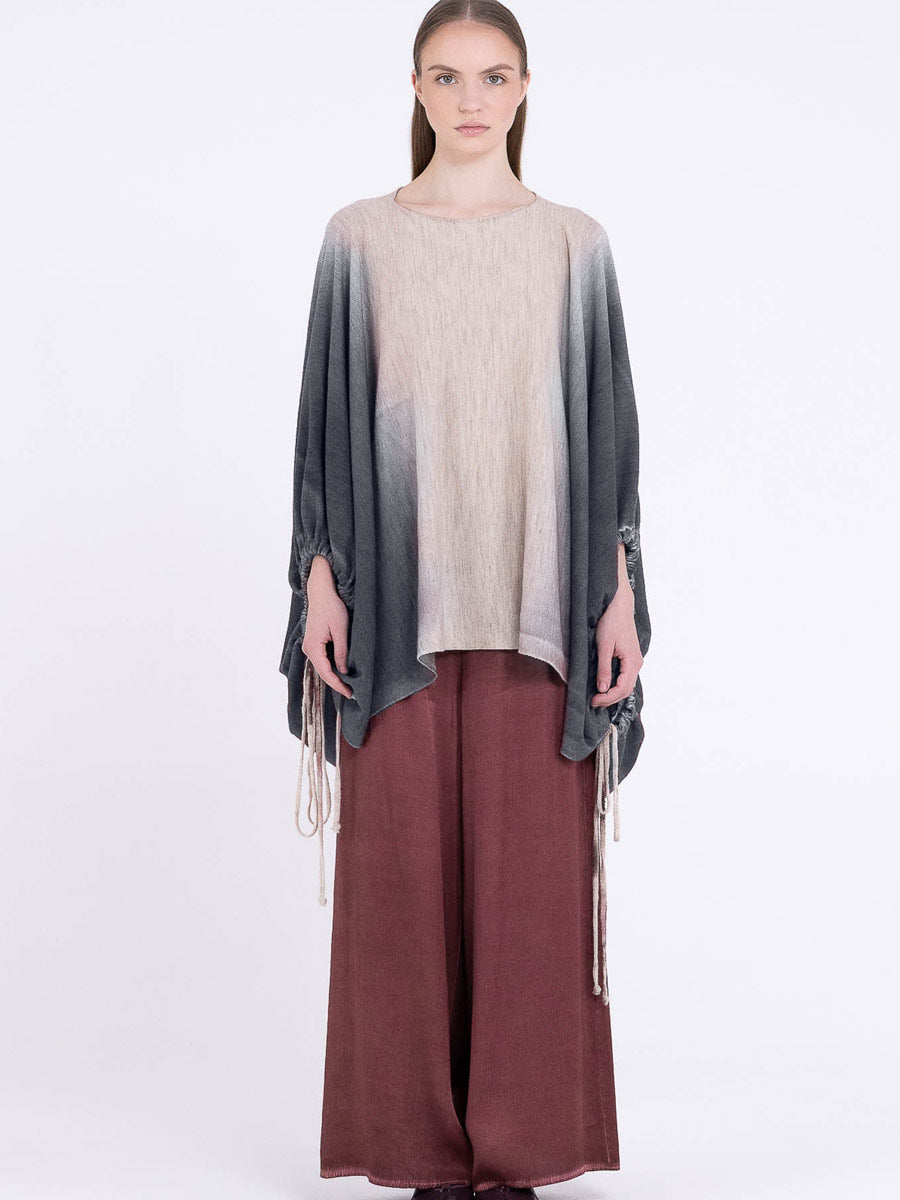 Sanctamuerte S398 ombré drawstring knitted poncho in dark grey ombré