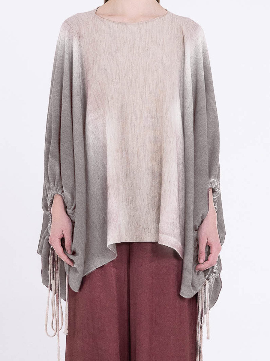 Sanctamuerte S398 ombré drawstring knitted poncho in light grey ombré