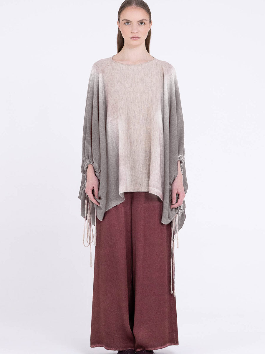 Sanctamuerte S398 ombré drawstring knitted poncho in light grey ombré