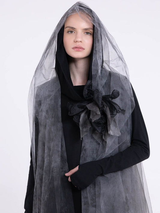 Sanctamuerte S408 ombré tulle double collar jacket in Ash Grey