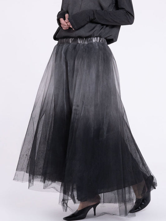 Sanctamuerte S409 ombré tulle long skirt in Ash Grey