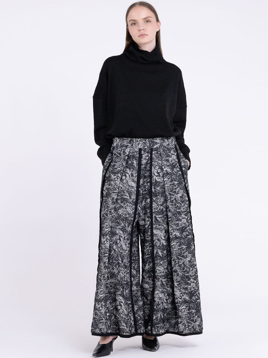 Sanctamuerte S414 floral wide leg trousers in Black