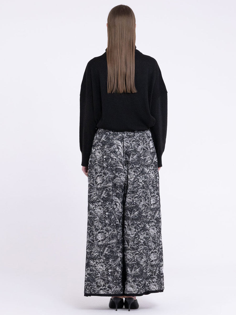 Sanctamuerte S414 floral wide leg trousers in Black
