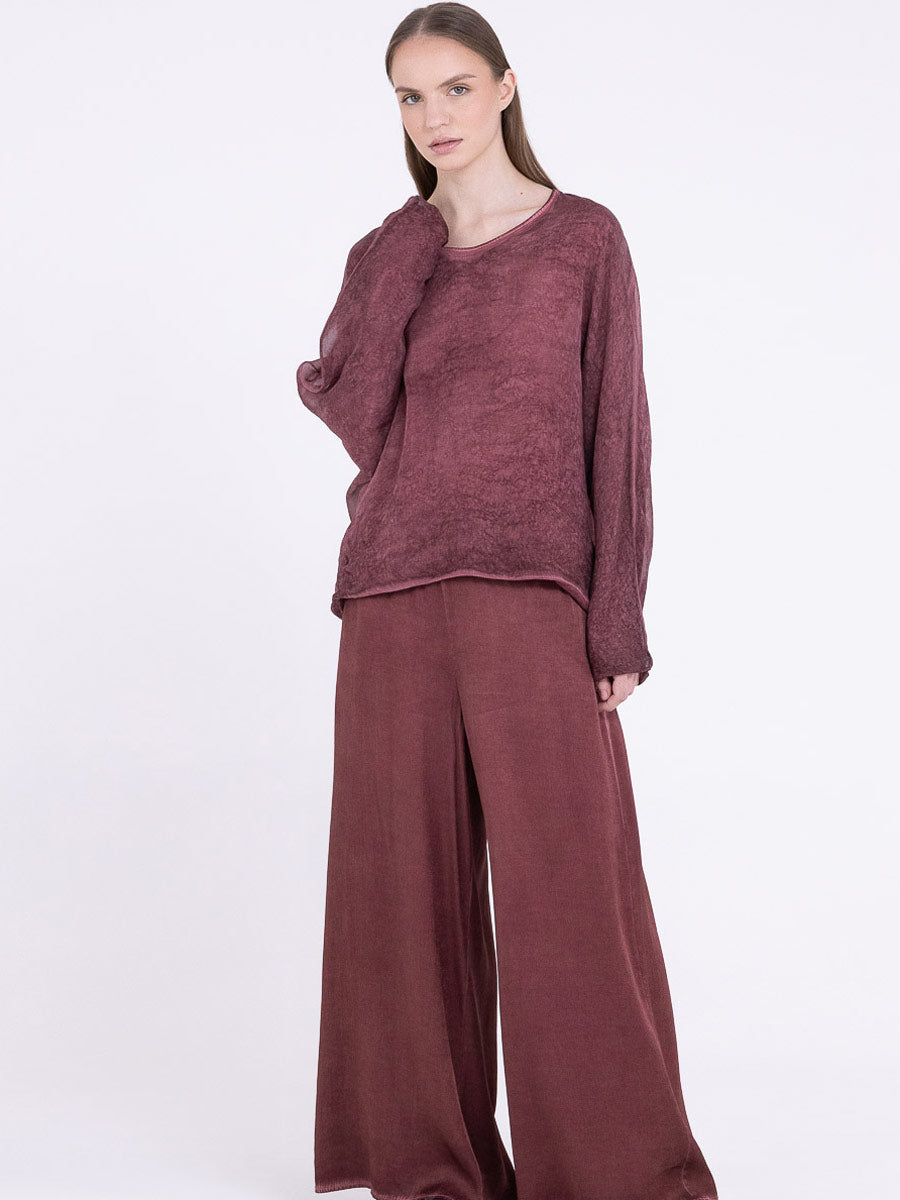 Sanctamuerte S424 textured long sleeve top in Red Amethyst