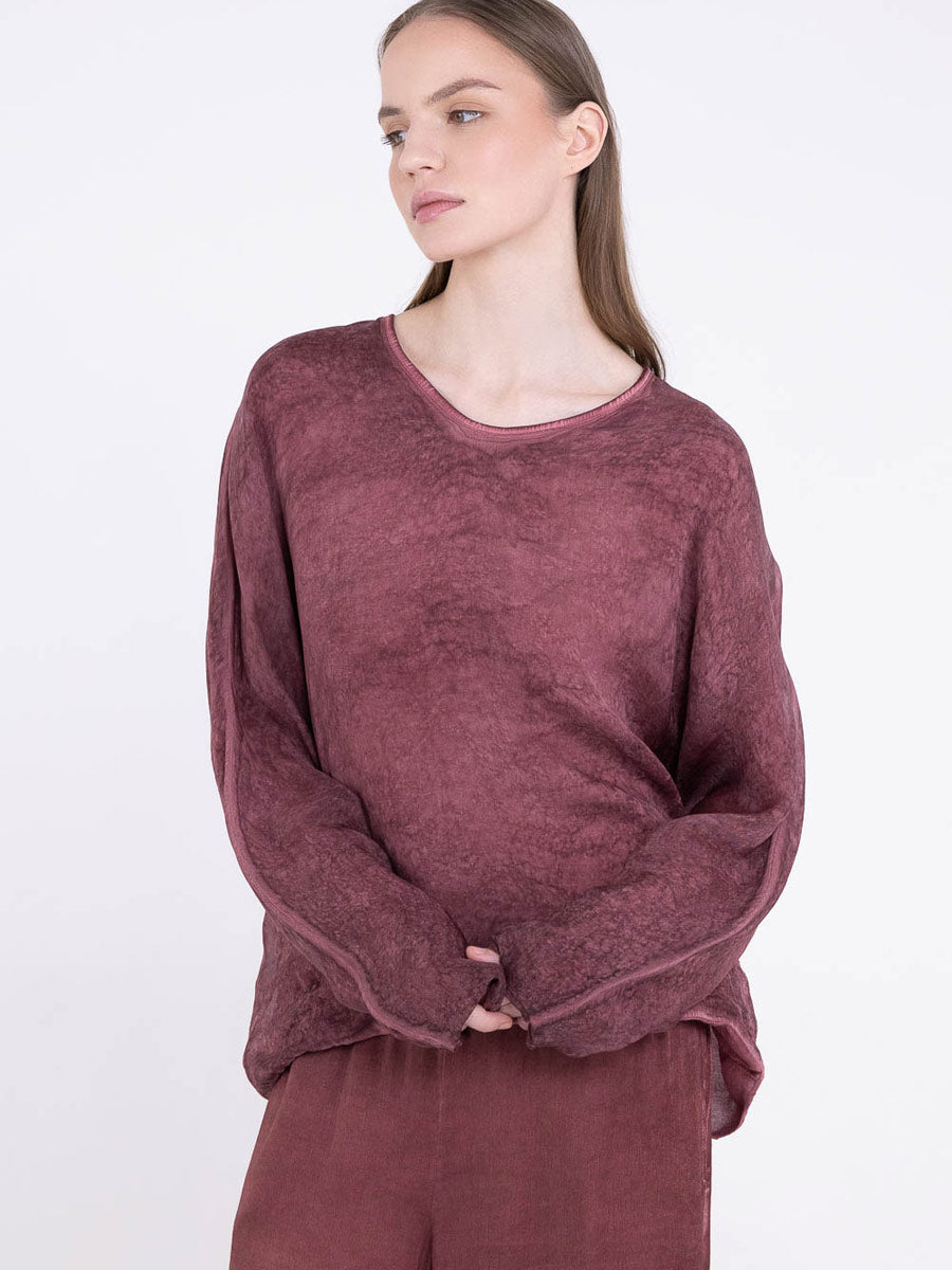 Sanctamuerte S424 textured long sleeve top in Red Amethyst