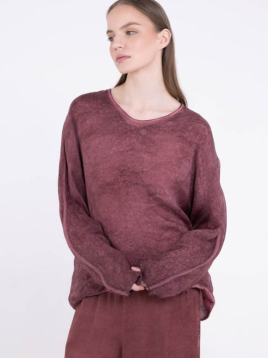 Sanctamuerte S424 textured long sleeve top in Red Amethyst