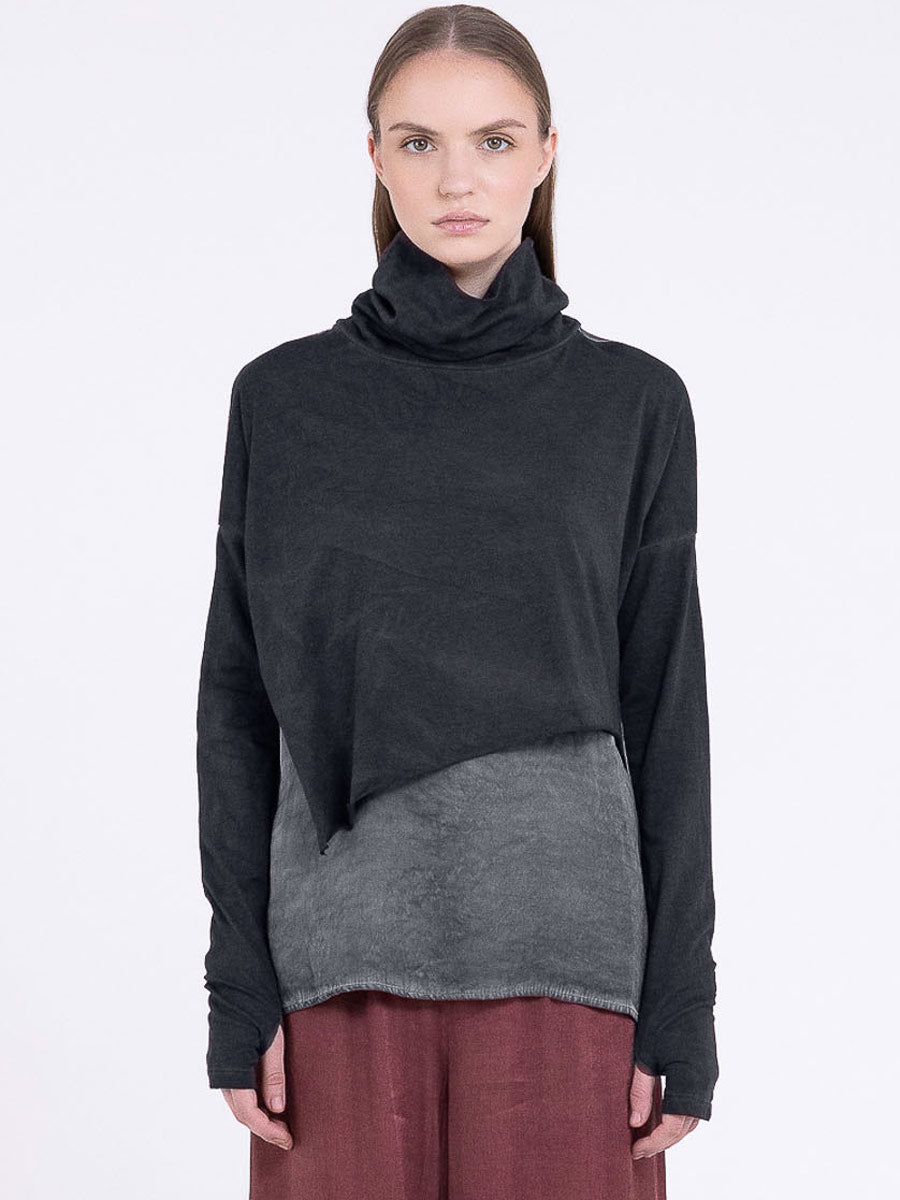 Sanctamuerte S434 asymmetric high neck top in Ash Grey