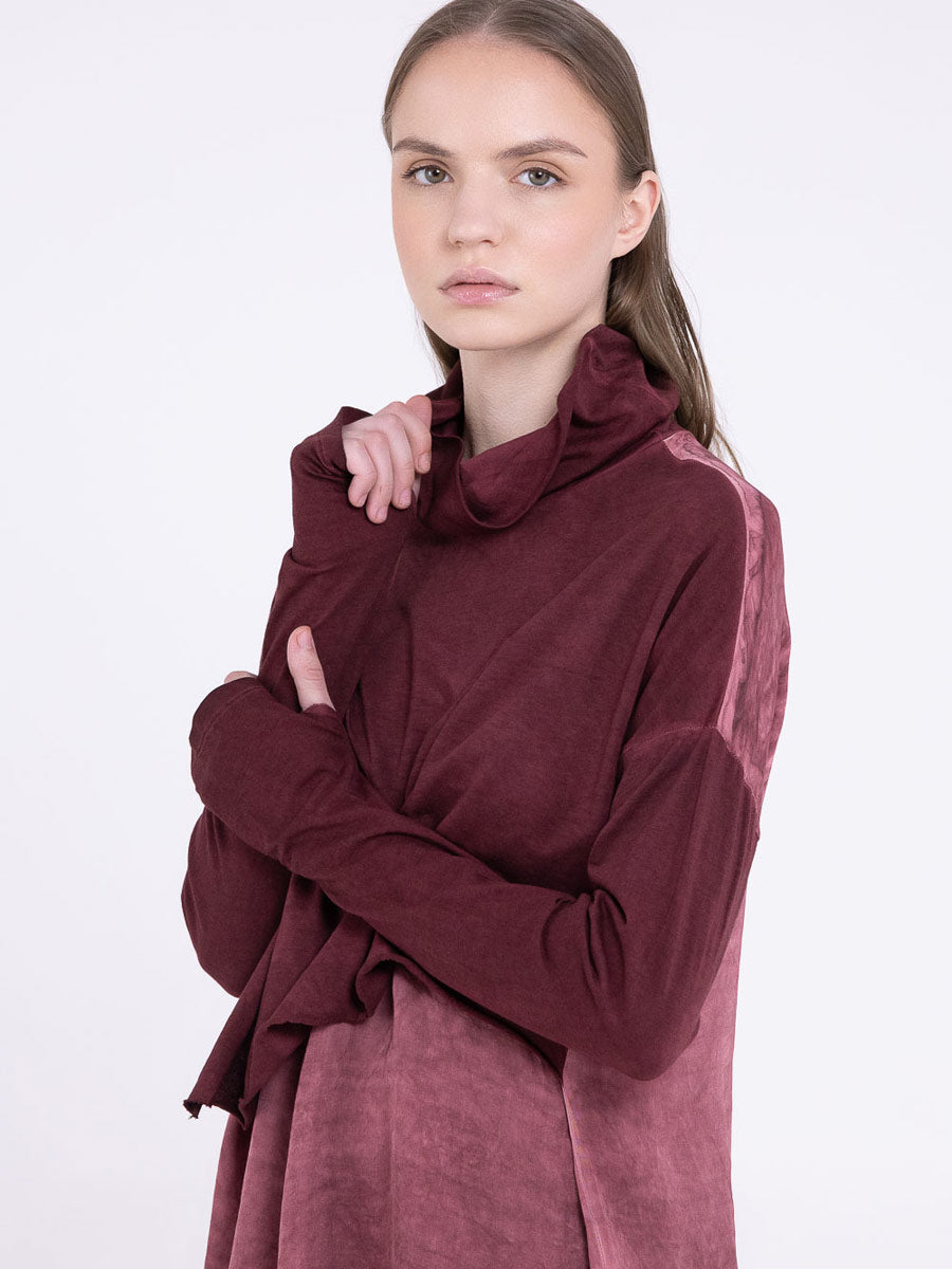 Sanctamuerte S434 asymmetric high neck top in Red Amethyst