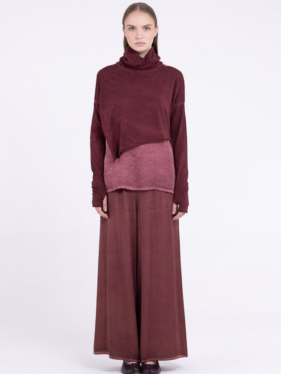 Sanctamuerte S434 asymmetric high neck top in Red Amethyst