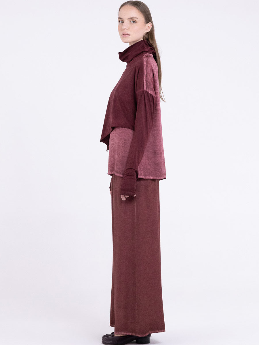 Sanctamuerte S434 asymmetric high neck top in Red Amethyst