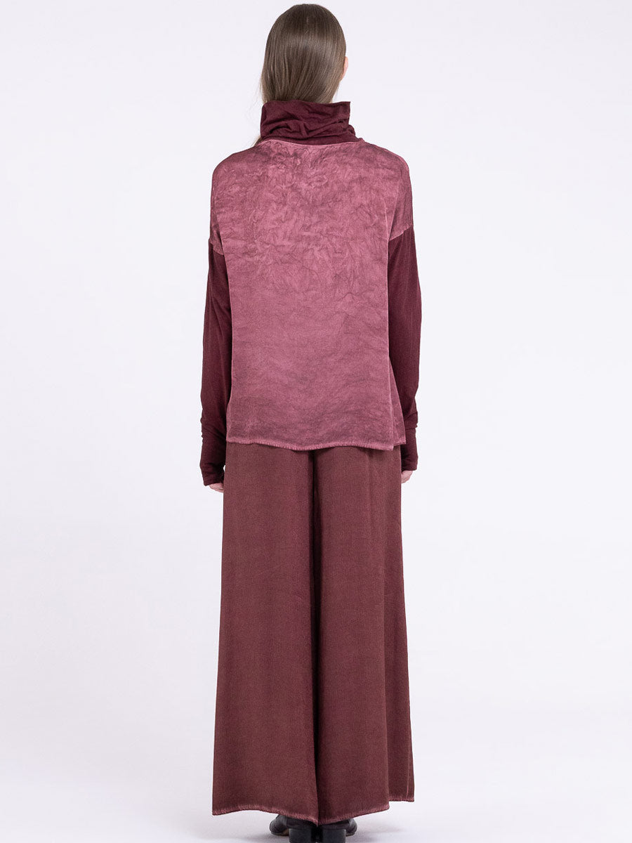 Sanctamuerte S434 asymmetric high neck top in Red Amethyst