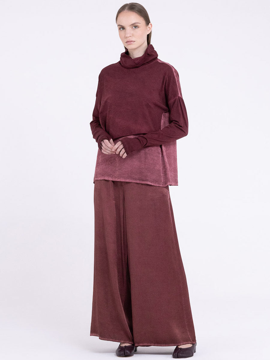 Sanctamuerte S434 asymmetric high neck top in Red Amethyst