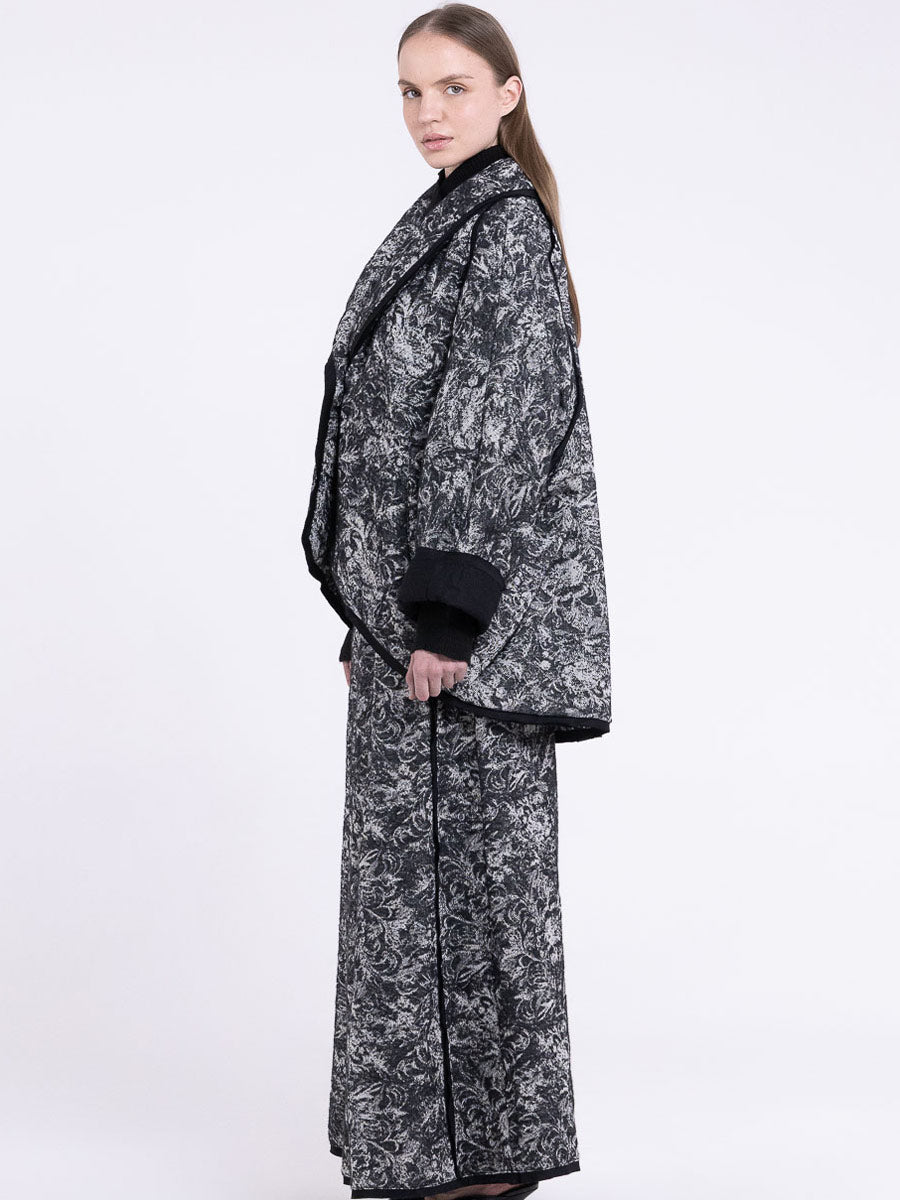 Sanctamuerte S438 floral contrast trim coat in Black