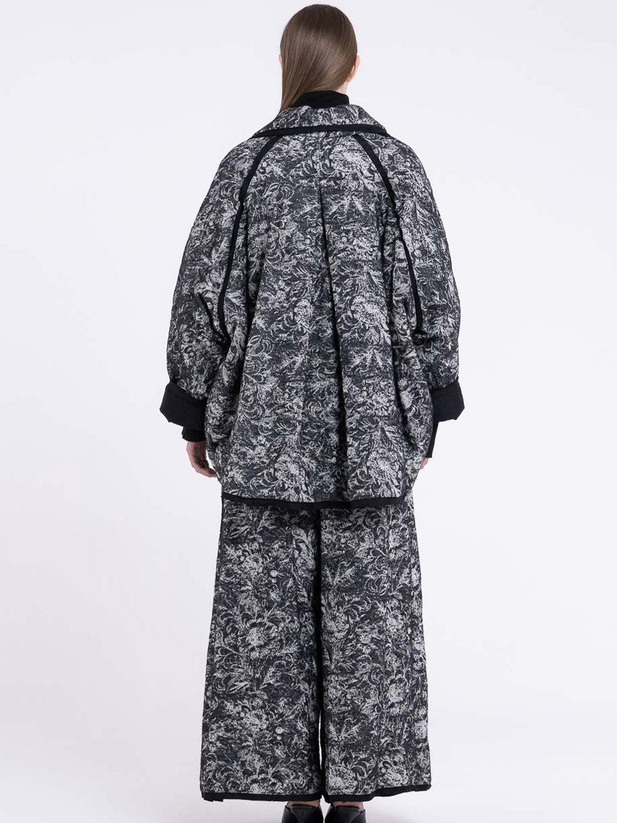 Sanctamuerte S438 floral contrast trim coat in Black