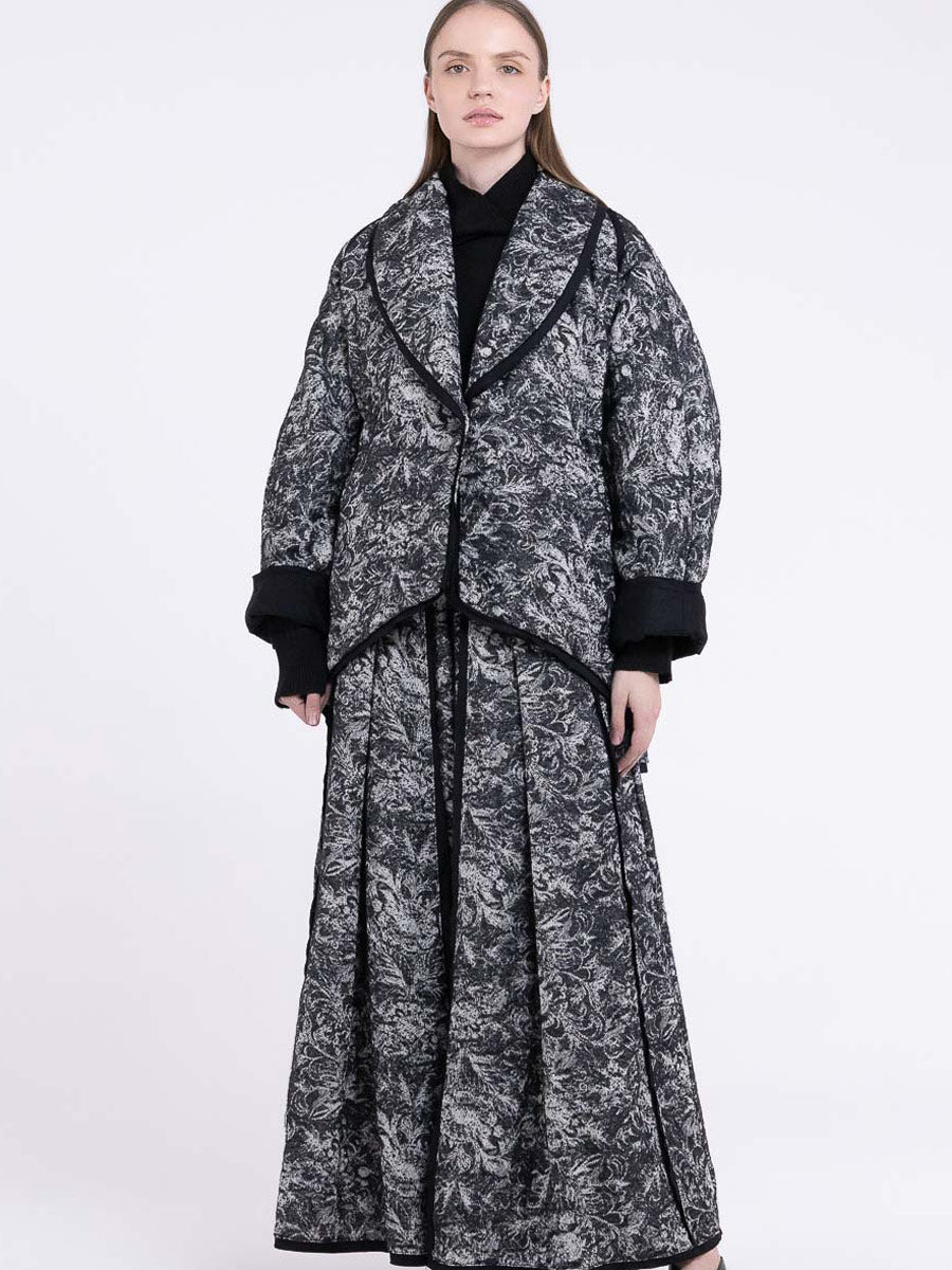 Sanctamuerte S438 floral contrast trim coat in Black