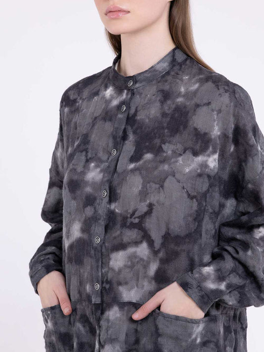Sanctamuerte S441 abstract pattern wool boxy shirt in Ash Grey