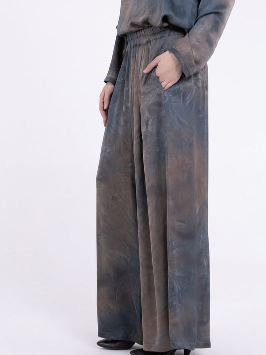 Sanctamuerte S465 abstract pattern viscose palazzo trousers in Ultramarine