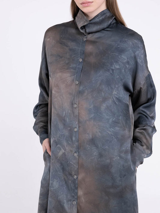 Sanctamuerte S466 abstract pattern viscose shirt dress in Ultramarine
