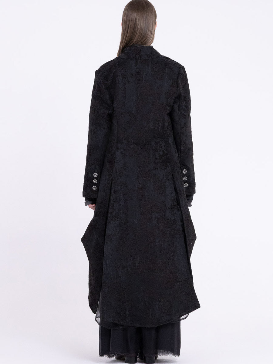 Sanctamuerte S481 textured asymmetric longline coat in Black