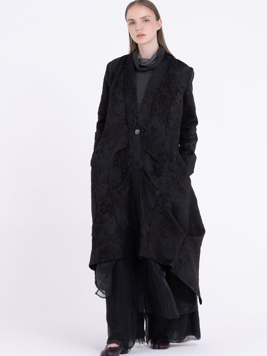 Sanctamuerte S481 textured asymmetric longline coat in Black