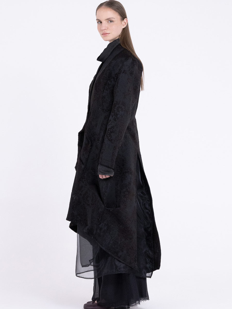 Sanctamuerte S481 textured asymmetric longline coat in Black