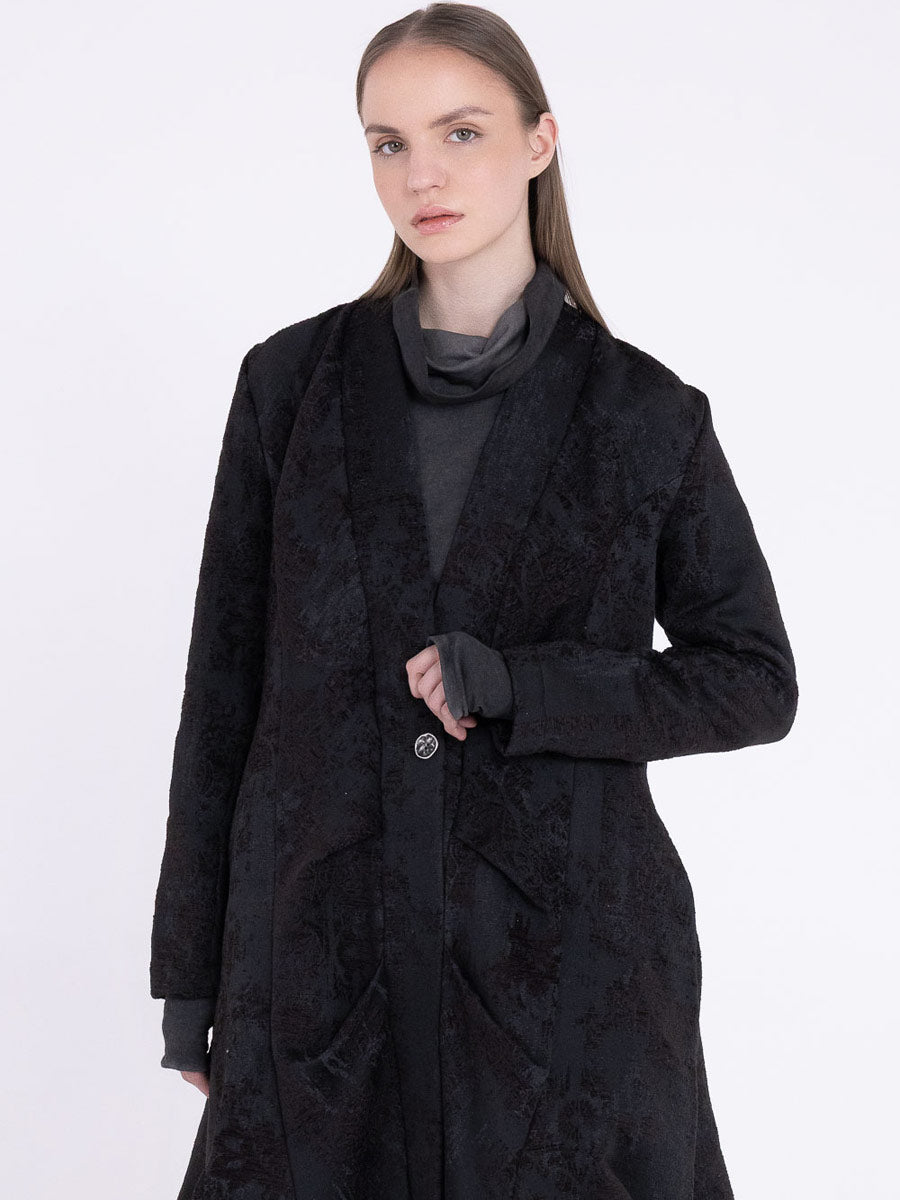 Sanctamuerte S481 textured asymmetric longline coat in Black