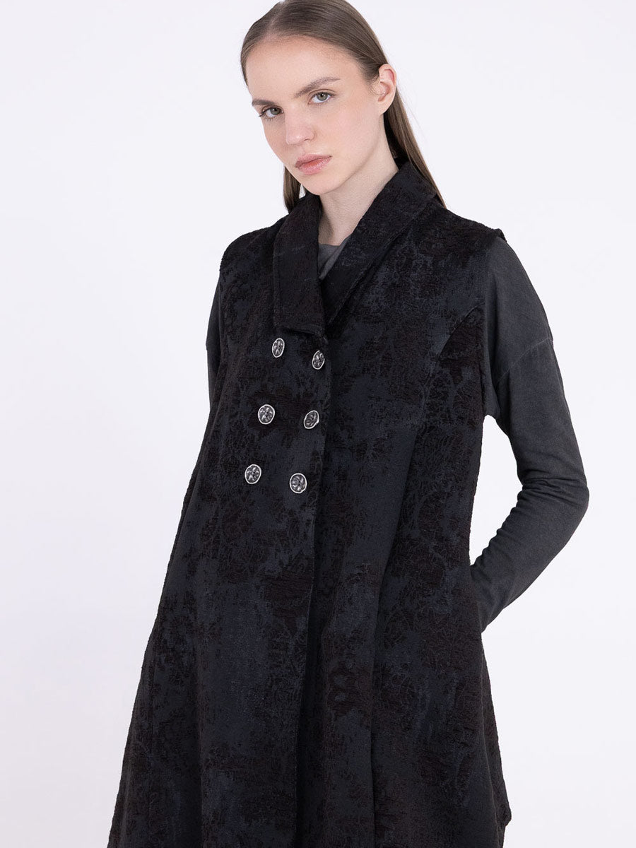 Sanctamuerte S482 textured asymmetric longline gilet in Black