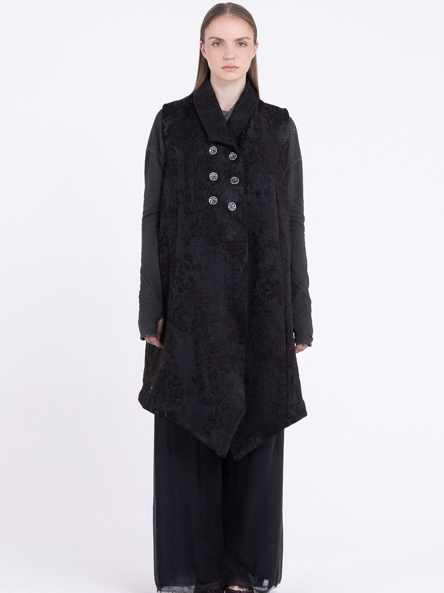 Sanctamuerte S482 textured asymmetric longline gilet in Black