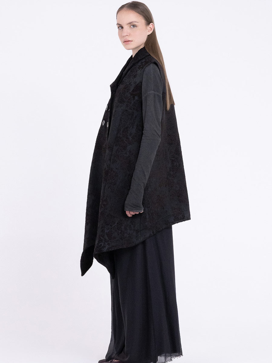Sanctamuerte S482 textured asymmetric longline gilet in Black