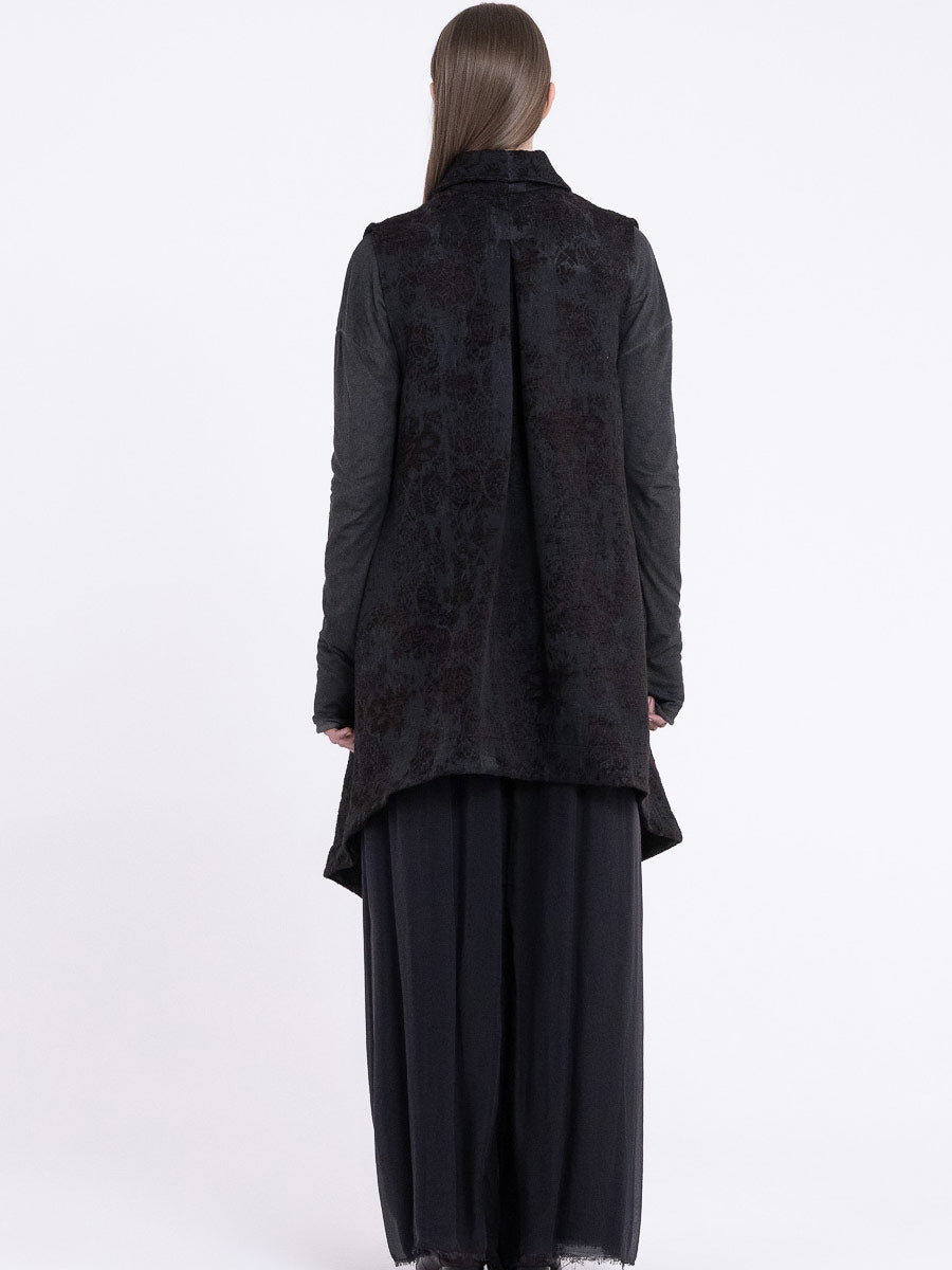 Sanctamuerte S482 textured asymmetric longline gilet in Black