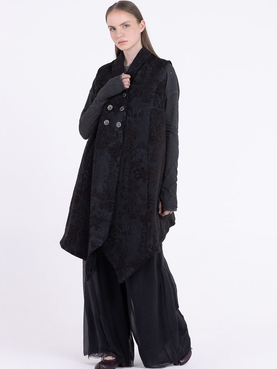 Sanctamuerte S482 textured asymmetric longline gilet in Black