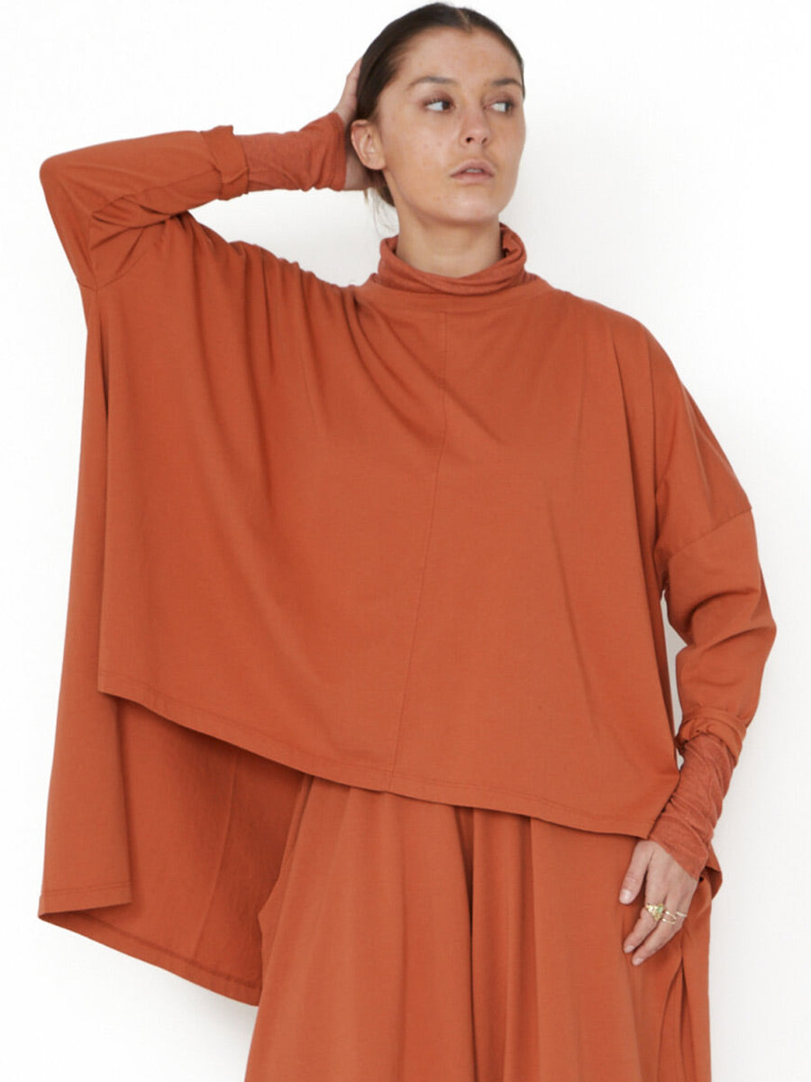 Sort Aarhus Sa2212 - Burnt Orange Soft Jersey Dropped Back Top