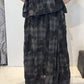 Back view of the Freesia grey and charcoal checked long skirt