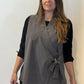Front view of the Igor Dobranic Senna grey pinstriped waistcoat showing its overlapping front and side tie