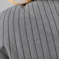 Igor Dobranic Petunia grey pinstriped jacket — close-up of grey pinstriped fabric