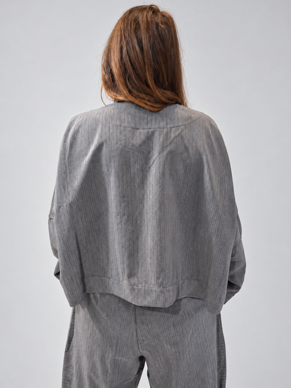 Igor Dobranic Petunia grey pinstriped jacket — back view