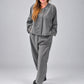 Igor Dobranic Petunia grey pinstriped jacket — front outfit view